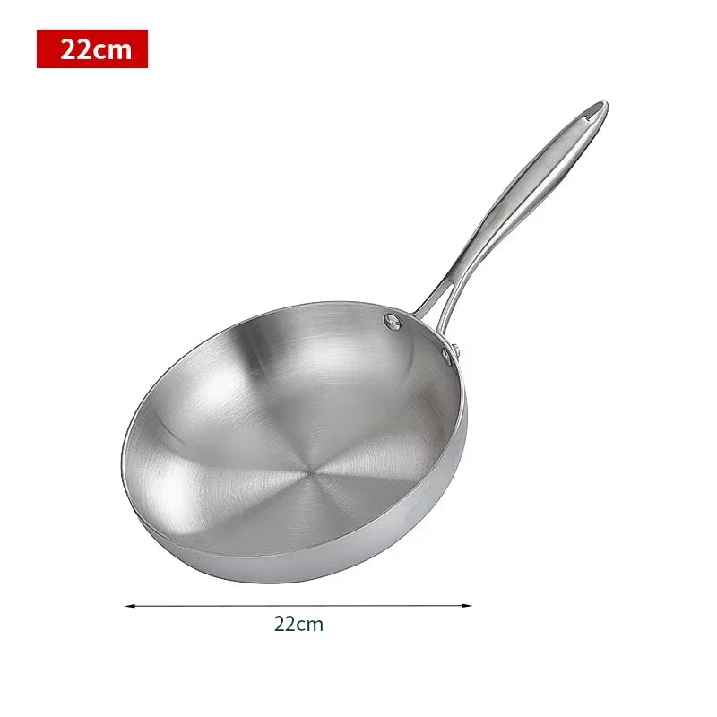 304 Stainless Steel Frying Pan, Nonstick Pan Fried Steak Pot Uncoated Kitchen Cookware for Gas Stove and Induction Cooker