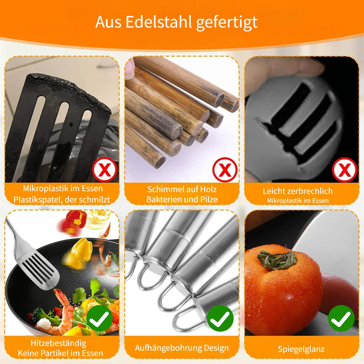 Set d’Ustensiles de Cuisine en Acier Inoxydable – Ensemble Complet 5 Pièces