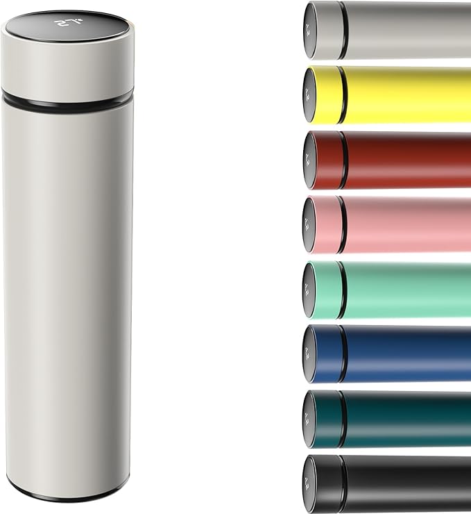 Bouteille isotherme en inox avec affichage LED de température gris