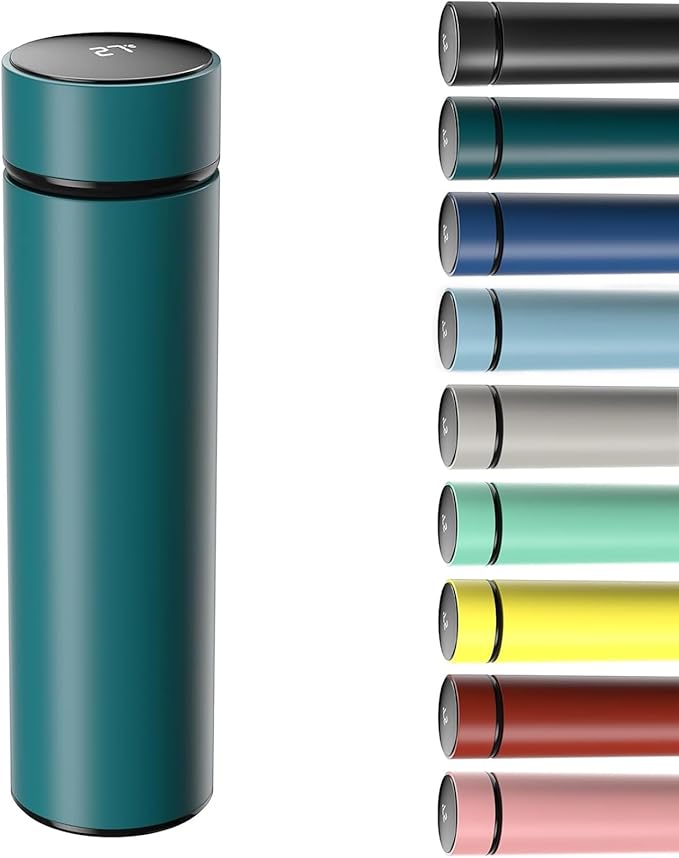 Bouteille isotherme en inox avec affichage LED de température bleu