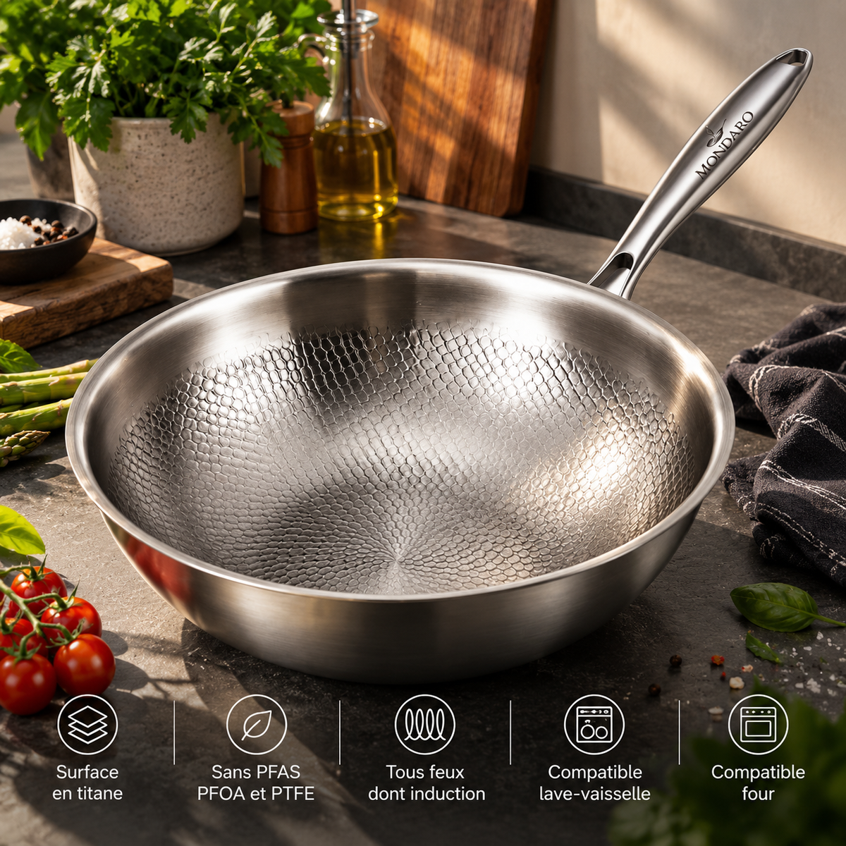 Hammered Titanium Wok 28 cm