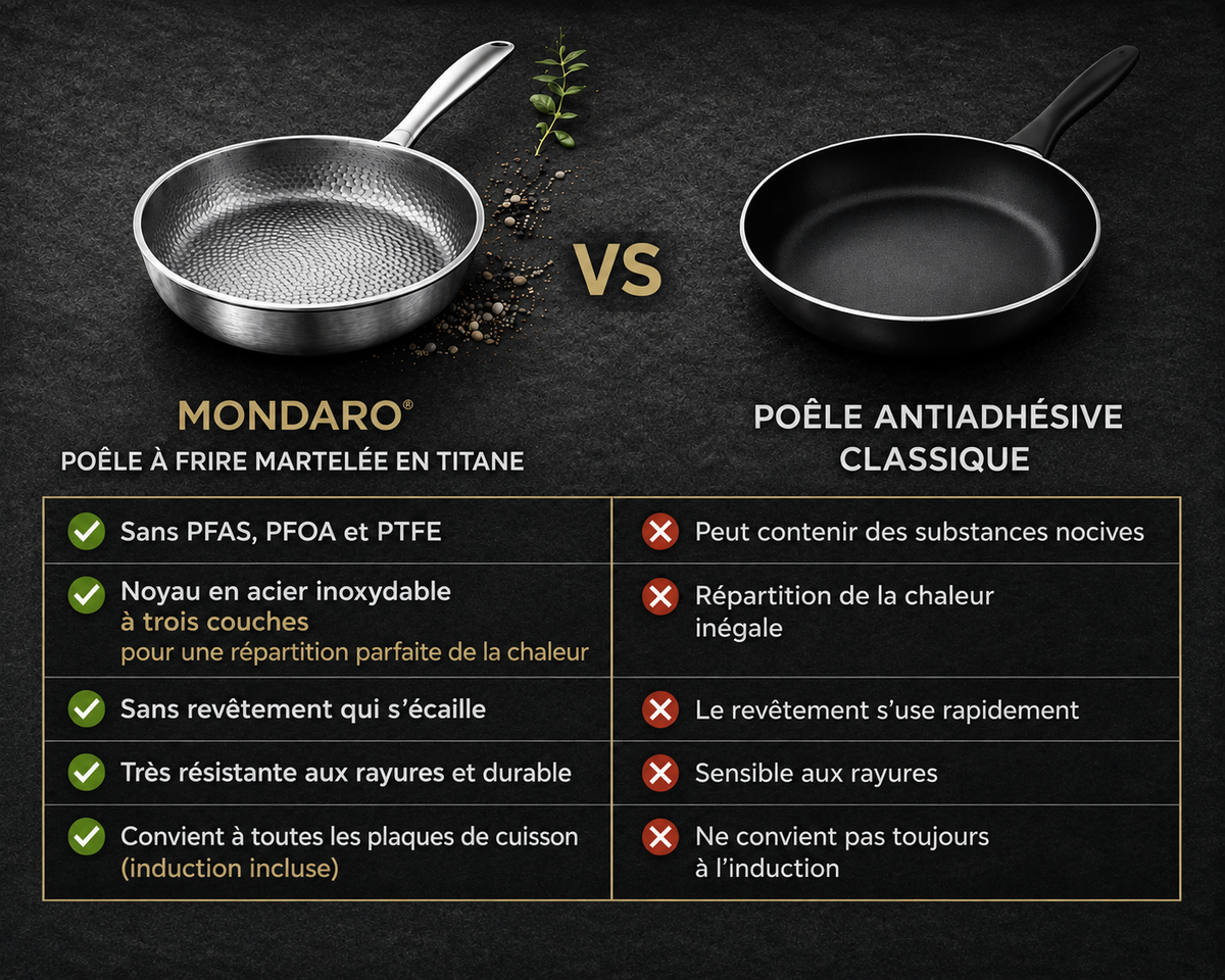 Poêle en titane sans PFAS — naturellement antiadhésive et durable