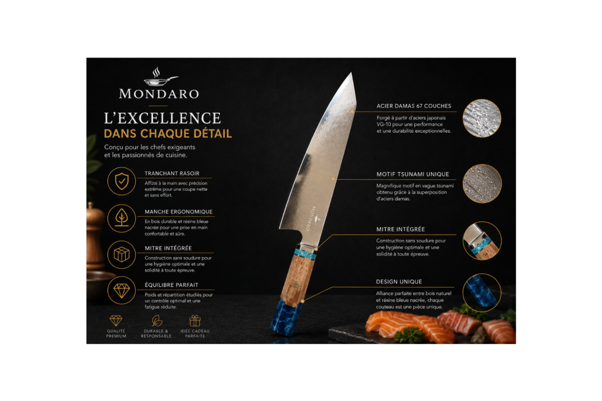 Couteau de chef premium en acier damassé