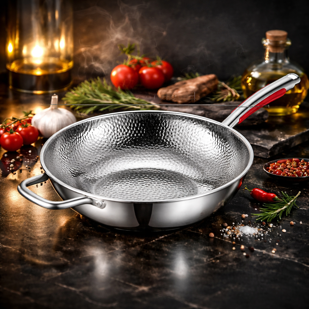 Wok en Titane Pur à Fond Rond – Antiadhésif Naturel, Tous Feux