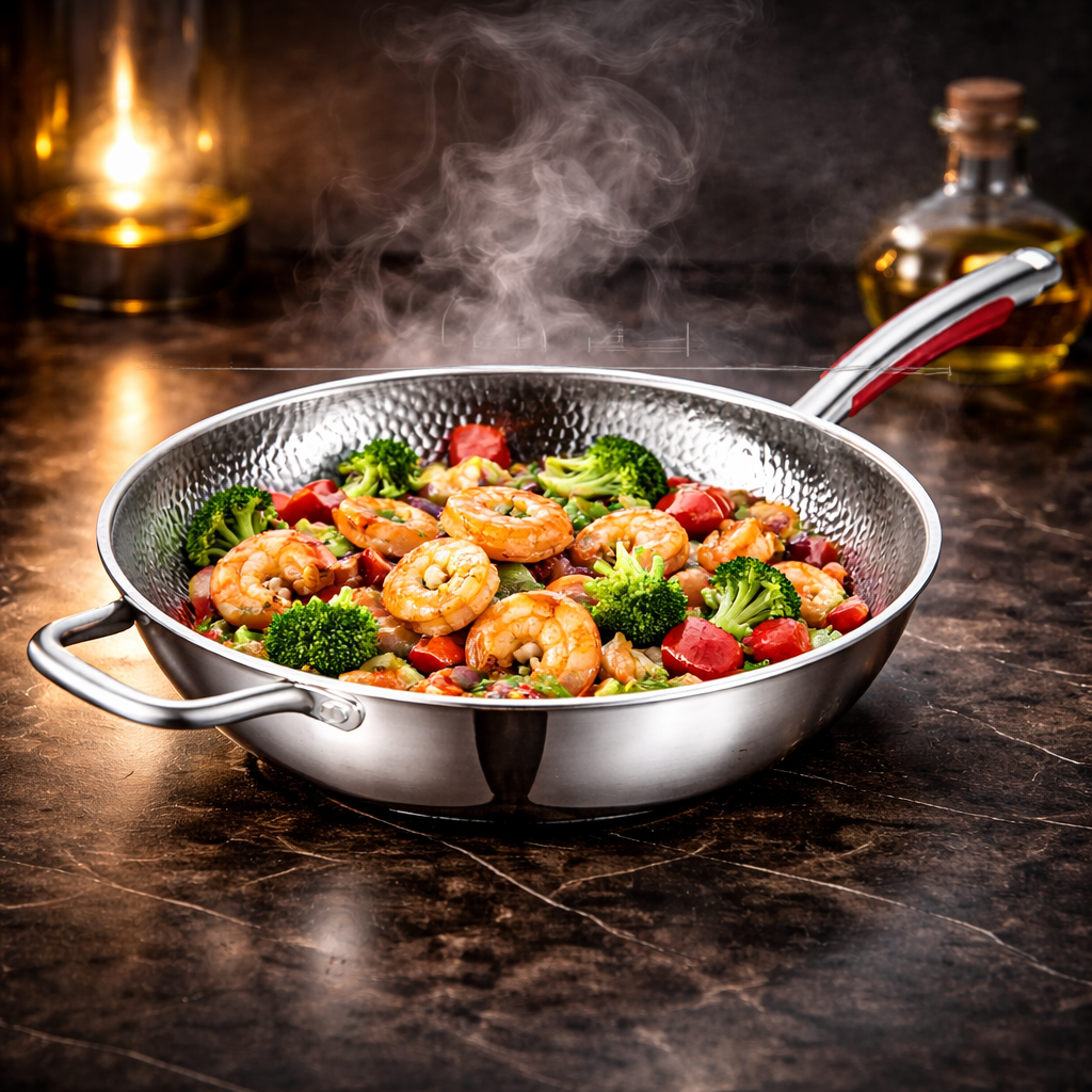 Wok en Titane Pur à Fond Rond – Antiadhésif Naturel, Tous Feux