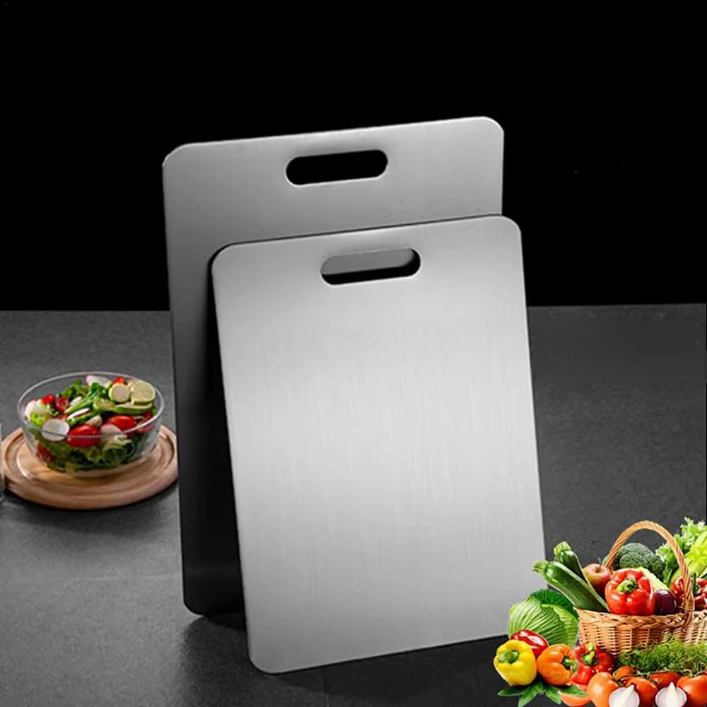Planche à découper en acier inoxydable – Double face, qualité alimentaire