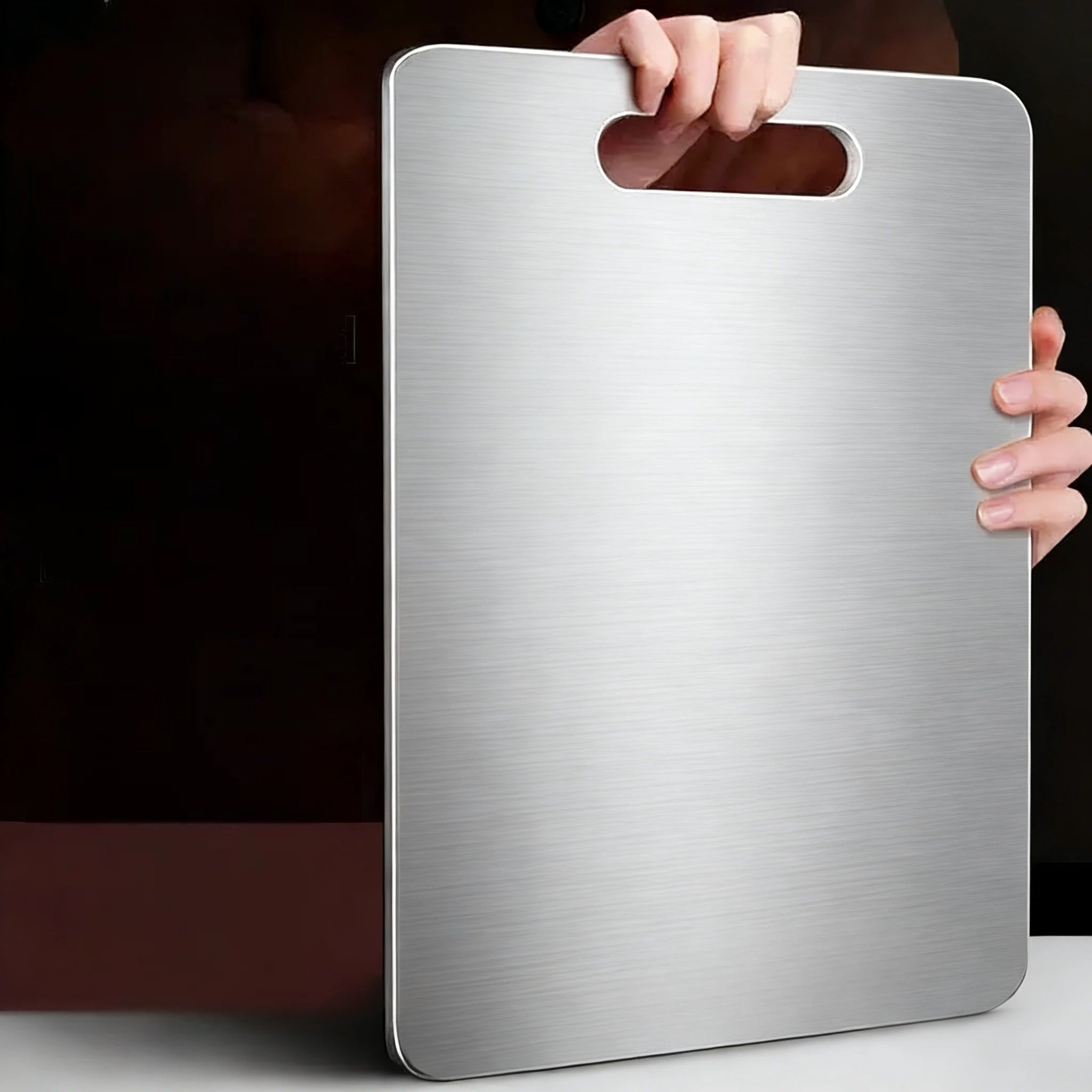 Planche à découper en acier inoxydable – Double face, qualité alimentaire