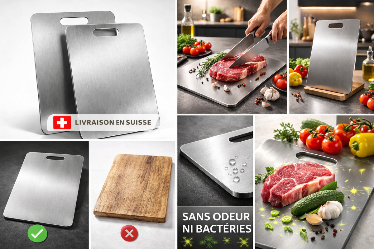 Planche à découper en acier inoxydable – Double face, qualité alimentaire