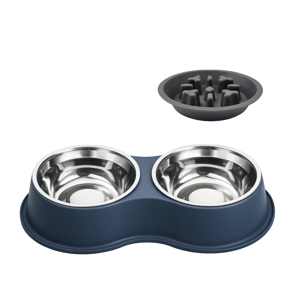 Gamelle double pour chien anti-glouton avec bol inox