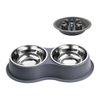 Gamelle double pour chien anti-glouton avec bol inox