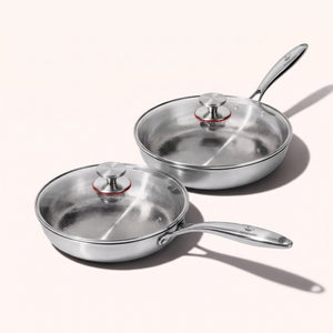 Pack Duo Mondaro : poêles en titane martelé 26 cm et 30 cm avec couvercles